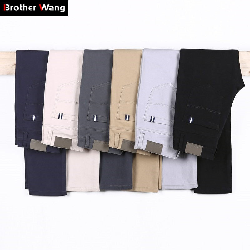 6 Color Casual Khaki Pants for Men.  Casual Elastic Straight Trousers in Gray, White,and Navy