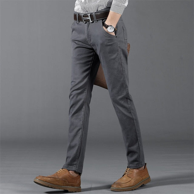 6 Color Casual Khaki Pants for Men.  Casual Elastic Straight Trousers in Gray, White,and Navy