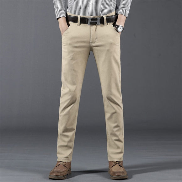 6 Color Casual Khaki Pants for Men.  Casual Elastic Straight Trousers in Gray, White,and Navy