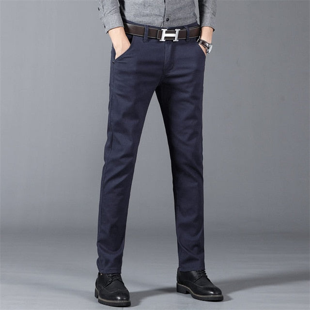 6 Color Casual Khaki Pants for Men.  Casual Elastic Straight Trousers in Gray, White,and Navy