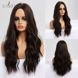 Long Ombre Brown Synthetic Wigs, Middle Part Wavy Wigs,Heat Resistant Fiber Hair Wigs.