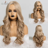 Long Ombre Brown Synthetic Wigs, Middle Part Wavy Wigs,Heat Resistant Fiber Hair Wigs.