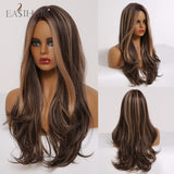 Long Ombre Brown Synthetic Wigs, Middle Part Wavy Wigs,Heat Resistant Fiber Hair Wigs.