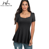 Brief Casual Square Collar t-shirts. Short Sleeve Ruffle Stylish fitted Women Tees tops.