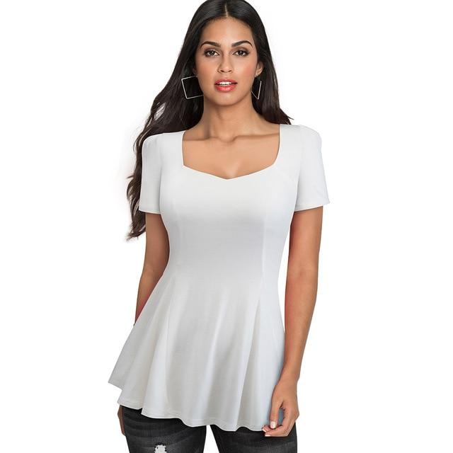 Brief Casual Square Collar t-shirts. Short Sleeve Ruffle Stylish fitted Women Tees tops.