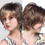 Short Hair Wig with Natural Bangs Pixie Cut with Highlights. Synthetic Short Straight Haircut.