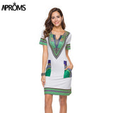 Aproms V Neck Pocket Patchwork Bodycon Tunic Dress .Summer 2020 Robe African Print Dashiki Dresses. Sundresses Vestidos.