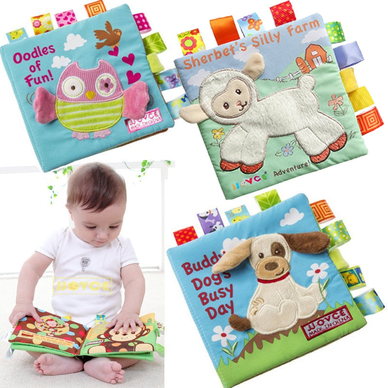 Animal Style Monkey/Owl/Dog Educational Kids Cloth Books. Cute Infant Baby Fabric Educational Book Toy.