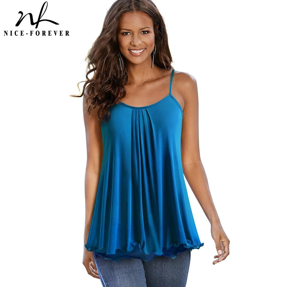 Nice-forever Summer Casual Square neck Sleeveless Tees Loose Female tops.