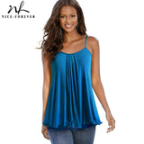 Nice-forever Summer Casual Square neck Sleeveless Tees Loose Female tops.