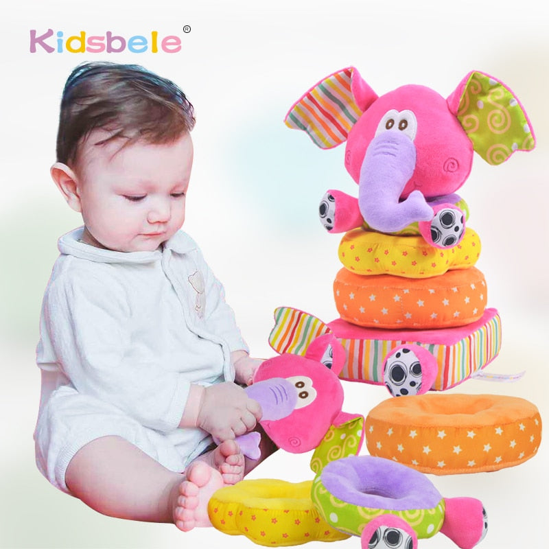 Kidsbele Elephant Stacking Baby Toys .Soft Plush Mobile Rattles Educational Baby Toy.