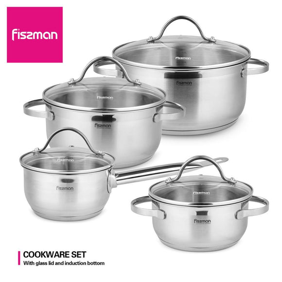 Cookware Set, 4-Piece Kitchen Stainless Steel Cooking Pot & Pan Set, Induction Safe, Saucepan, Casserole pan and Saucepot.