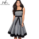 Summer Retro Polka dots Patchwork Flare Swing Dress.