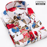 Men Shirt Long Sleeve Floral Printing Plaid Fashion Pocket Casual Shirts. 100% Polyester Soft Comfortable Men Shirt.