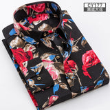 Men Shirt Long Sleeve Floral Printing Plaid Fashion Pocket Casual Shirts. 100% Polyester Soft Comfortable Men Shirt.