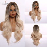 Long Light Blonde Ombre Natural Wave Style Wig.Heat Resistant Synthetic Wig, Middle Part Hair Cosplay Wigs.