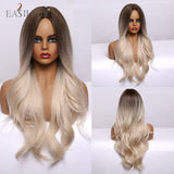 Long Light Blonde Ombre Natural Wave Style Wig.Heat Resistant Synthetic Wig, Middle Part Hair Cosplay Wigs.