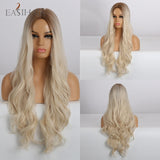 Long Light Blonde Ombre Natural Wave Style Wig.Heat Resistant Synthetic Wig, Middle Part Hair Cosplay Wigs.