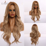 Long Light Blonde Ombre Natural Wave Style Wig.Heat Resistant Synthetic Wig, Middle Part Hair Cosplay Wigs.