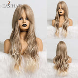 Long Light Blonde Ombre Natural Wave Style Wig.Heat Resistant Synthetic Wig, Middle Part Hair Cosplay Wigs.