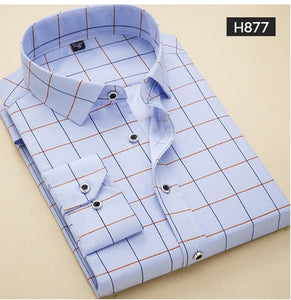 Men's Shirt Print Plaid Long Sleeved shirt. Men Slim Fit, 100% Polyester shirt.