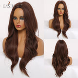 Long Ombre Brown Synthetic Wigs, Middle Part Wavy Wigs,Heat Resistant Fiber Hair Wigs.