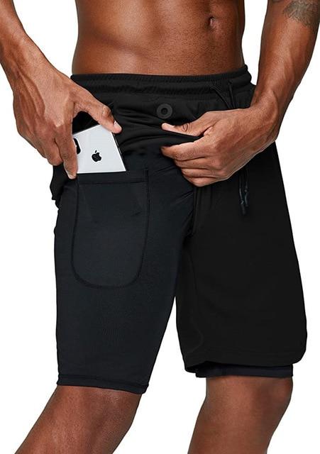 Men 2 in 1 running pants. Jogging gym fitness training quick dry shorts. Male sport workout shorts.