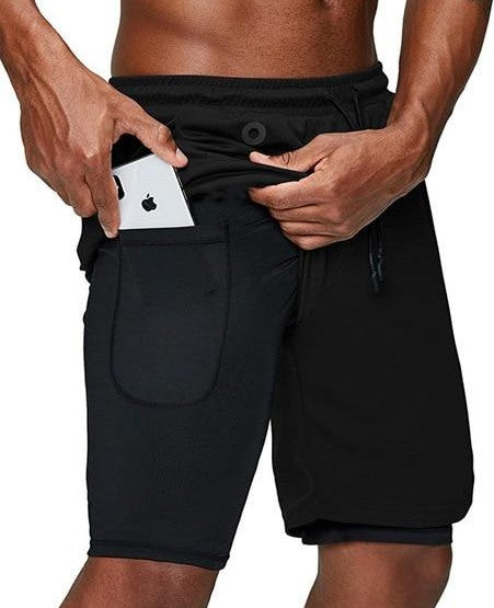 Men 2 in 1 running pants. Jogging gym fitness training quick dry shorts. Male sport workout shorts.