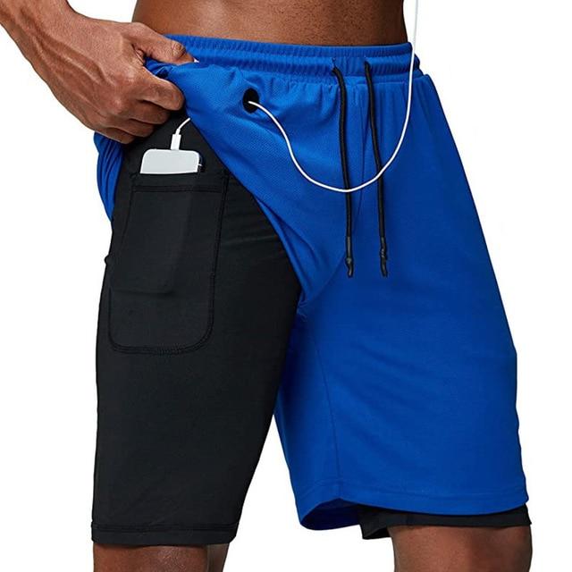 Men 2 in 1 running pants. Jogging gym fitness training quick dry shorts. Male sport workout shorts.