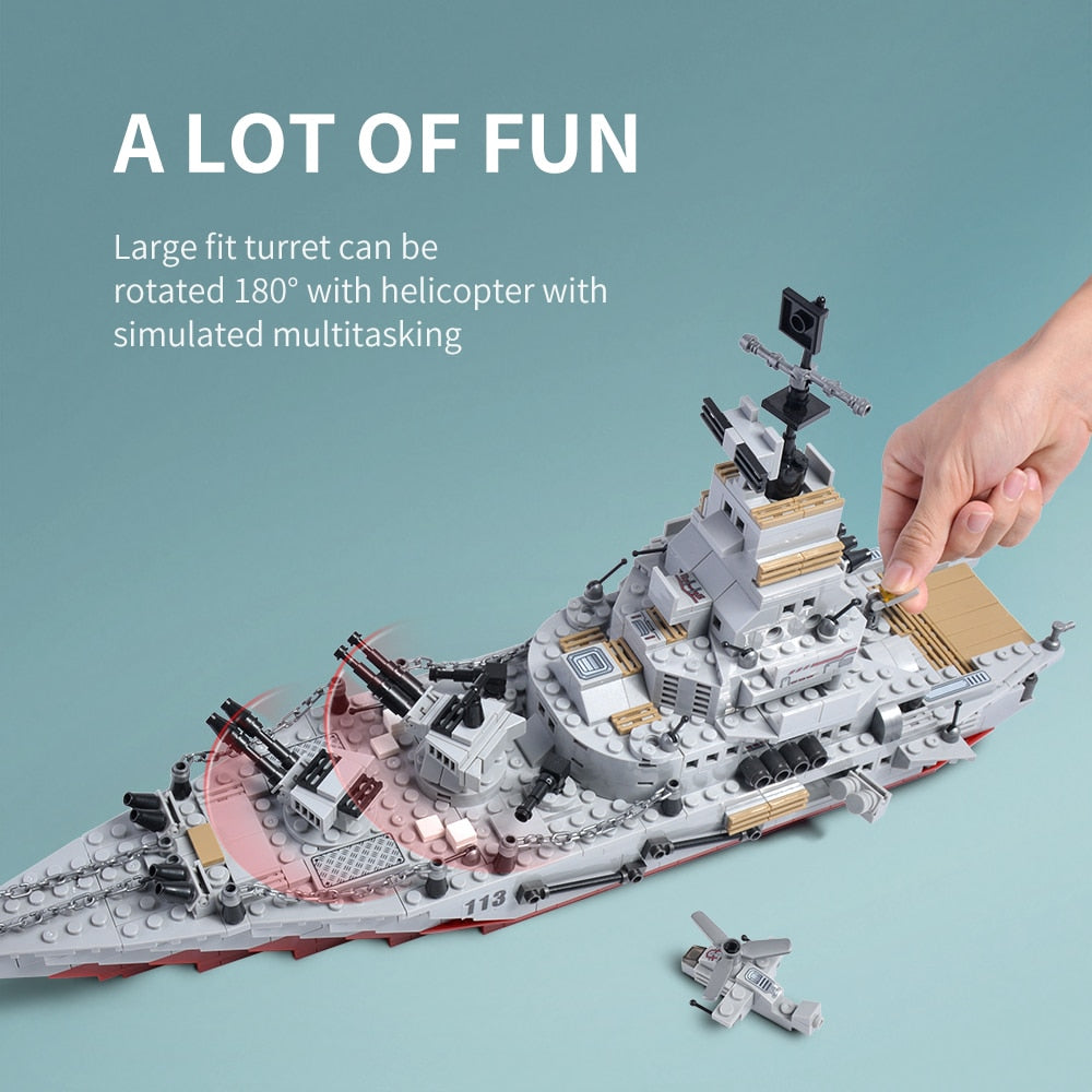 legoINGlys warship battleship.1000pcs ww2 warship building blocks toy.