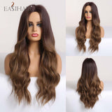 Long Ombre Brown Synthetic Wigs, Middle Part Wavy Wigs,Heat Resistant Fiber Hair Wigs.