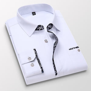 Men Cuff Print Spring Slim Fit Shirt. Long Sleeve Business Shirts.