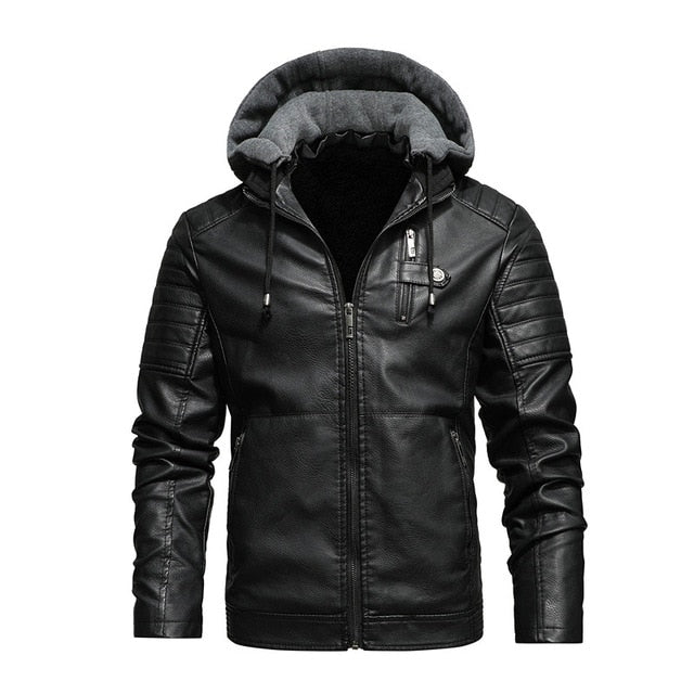 Mountainskin Men's Hooded PU Jacket. Mens Winter Autumn Thick Leather Jacket. Casual Windproof Leather Coat.