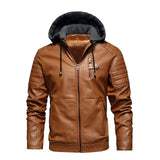 Mountainskin Men's Hooded PU Jacket. Mens Winter Autumn Thick Leather Jacket. Casual Windproof Leather Coat.