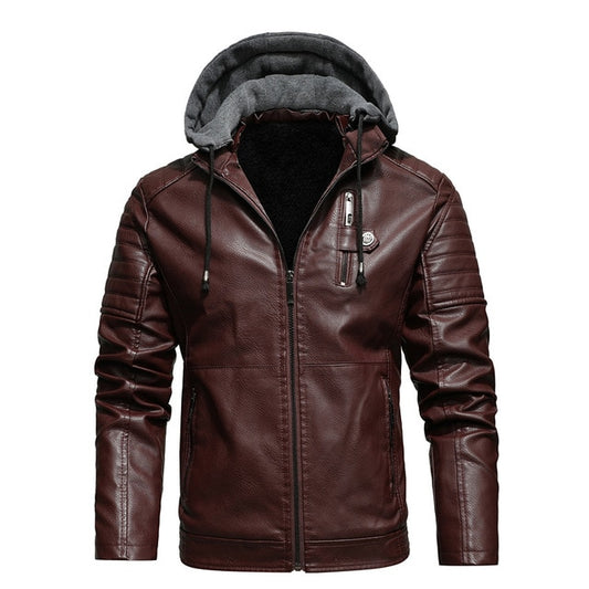 Mountainskin Men's Hooded PU Jacket. Mens Winter Autumn Thick Leather Jacket. Casual Windproof Leather Coat.