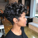 Remy Curly Human Hair . Short Pixie Cut Wig.