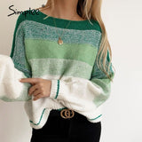 Simplee Casual stripe knitted sweater. Loose color contrast round neck Pullover style women's sweater winter 2020