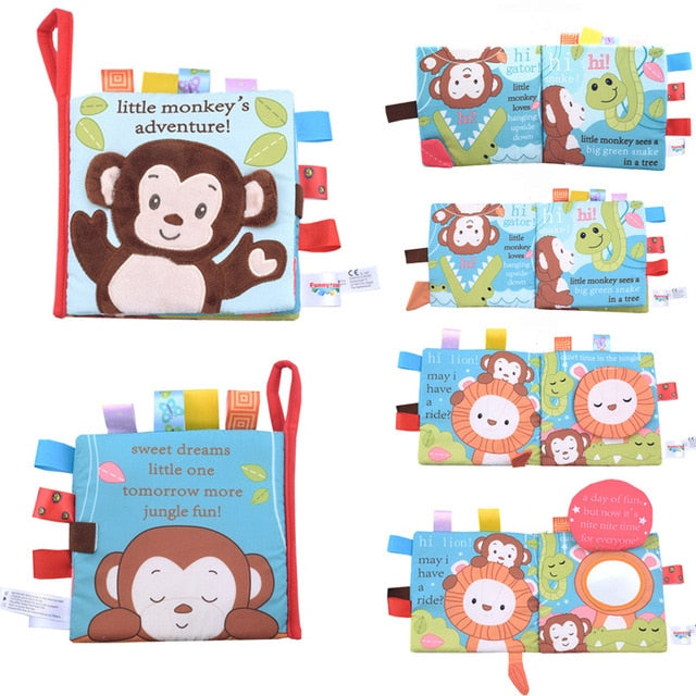 Animal Style Monkey/Owl/Dog Educational Kids Cloth Books. Cute Infant Baby Fabric Educational Book Toy.