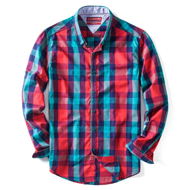 100% Cotton Plaid Shirt  for Men.Casual, Social, Business Male Shirt. Mens Shirts,Long Sleeve.