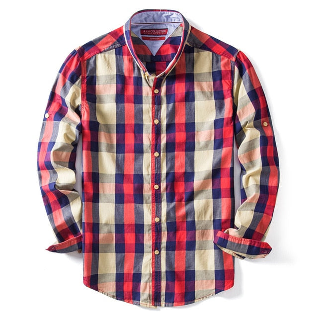 100% Cotton Plaid Shirt  for Men.Casual, Social, Business Male Shirt. Mens Shirts,Long Sleeve.