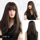 Element 18" Long Synthetic Wig with Bangs Dark Root Ombre Color Natural Headline Heat Resistant Hair Wig.