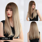 Element 18" Long Synthetic Wig with Bangs Dark Root Ombre Color Natural Headline Heat Resistant Hair Wig.