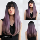 Element 18" Long Synthetic Wig with Bangs Dark Root Ombre Color Natural Headline Heat Resistant Hair Wig.