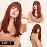 Element 18" Long Synthetic Wig with Bangs Dark Root Ombre Color Natural Headline Heat Resistant Hair Wig.