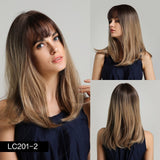 Element 18" Long Synthetic Wig with Bangs Dark Root Ombre Color Natural Headline Heat Resistant Hair Wig.