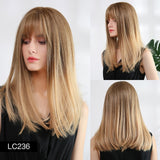 Element 18" Long Synthetic Wig with Bangs Dark Root Ombre Color Natural Headline Heat Resistant Hair Wig.