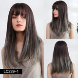 Element 18" Long Synthetic Wig with Bangs Dark Root Ombre Color Natural Headline Heat Resistant Hair Wig.