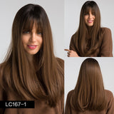 Element 18" Long Synthetic Wig with Bangs Dark Root Ombre Color Natural Headline Heat Resistant Hair Wig.