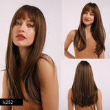 Element 18" Long Synthetic Wig with Bangs Dark Root Ombre Color Natural Headline Heat Resistant Hair Wig.