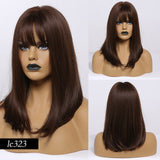 Element 18" Long Synthetic Wig with Bangs Dark Root Ombre Color Natural Headline Heat Resistant Hair Wig.